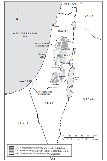 Map-showing-Israel-and-the-West-Bank-under-the-1995-Oslo-2-Accord-including-Areas-A