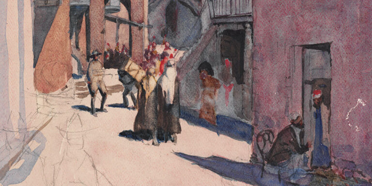 Street scene of Haifa by Thomas Henry Ivers, 1919.